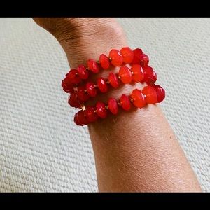 Mid Century Red Triplet Memory Wire Cuff Bracelet